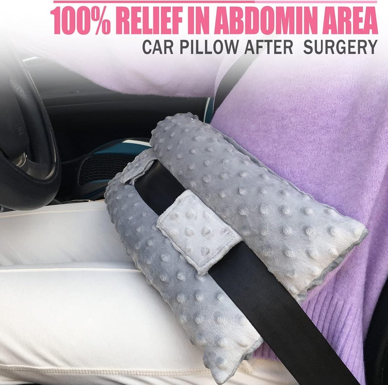 HapiPoppy Hysterectomy Seatbelt Pillow Post Abdominal Surgery Myomectomy Pillows with Pocket for Ice/Hot Packs Breast Reduction Belly Incision Tummy Tuck C-Section Recovery Patients Gifts Minky Dot Light Gray - Image 3
